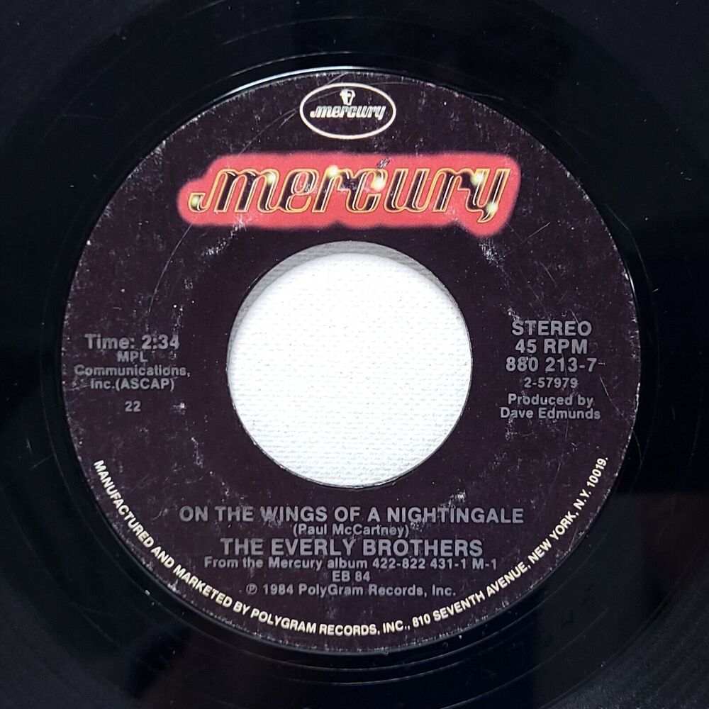 Everly Brothers 45 On The Wings Of A Nightingale / Asleep on Mercury VG Rock